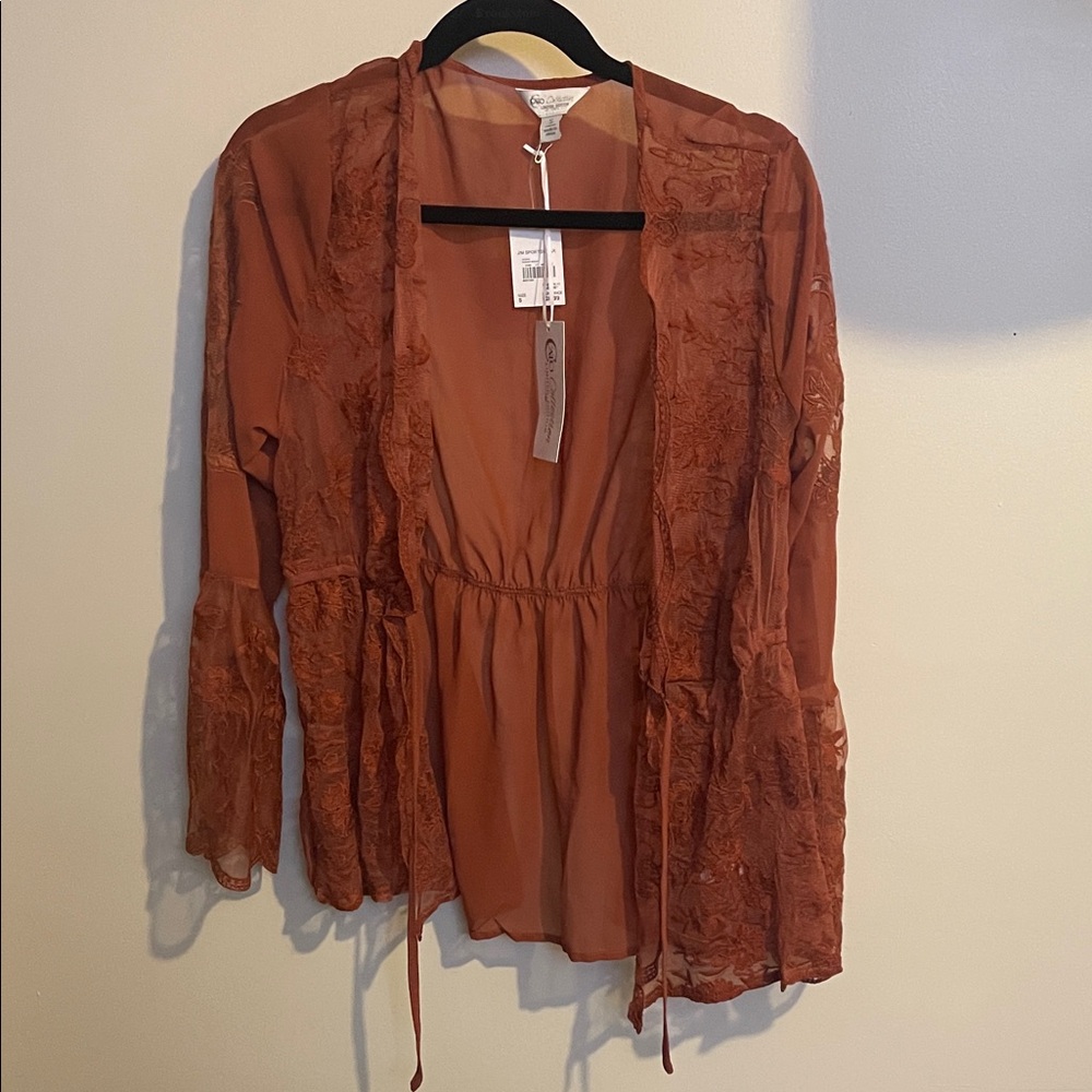 Cato Terracotta Lace Cardigan